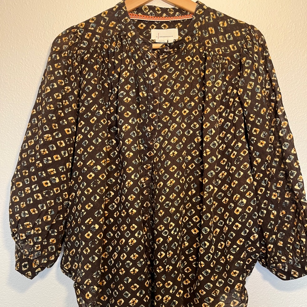 Anthropologie Patterned Button Down Boho Blouse S… - image 1